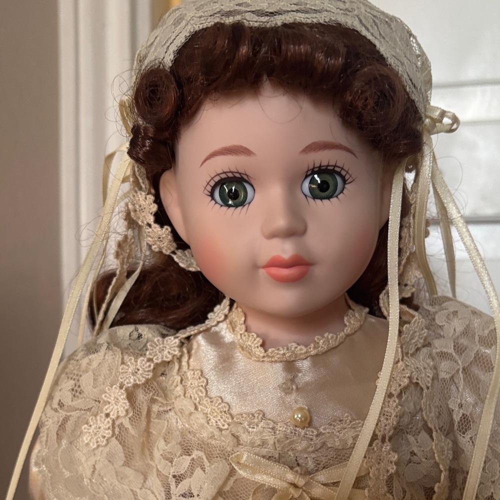 Charming Porcelain Cream Doll with Lace Accents - Picture 3 of 11